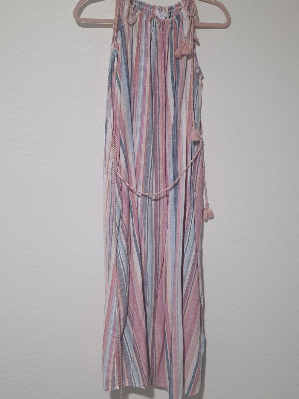 Time and Tru Pink and Blue Striped Maxi Skirt with Tassel Tie